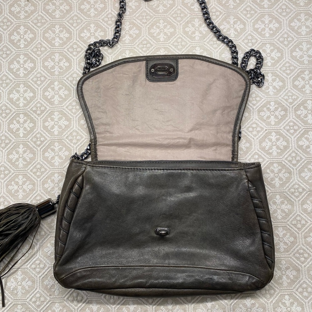 Cynthia Rowley Leather Purse with Gunmetal Silver Chain and Tassel - Picture 5 of 10